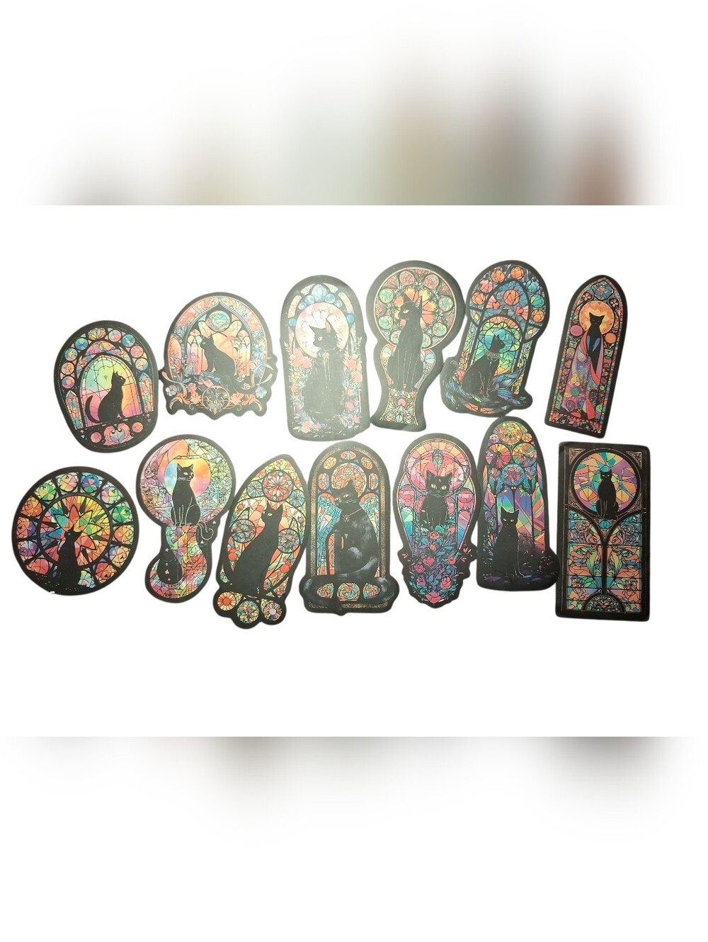 Black Cat Stained Glass Holographic Sticker Pack - Iridescent